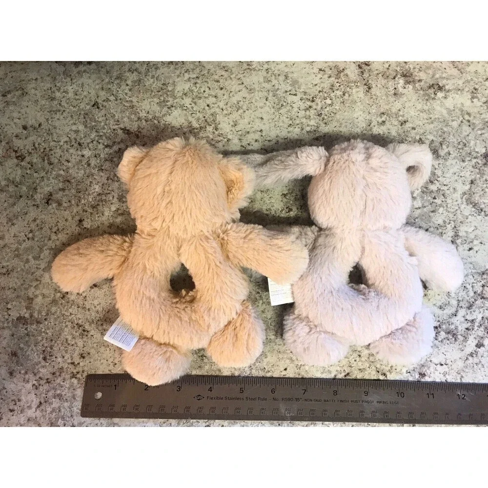 2 Le Bebe Favori Bunny Rabbit & Teddy Bear Ring Rattle Stuffed Plush Baby Toy